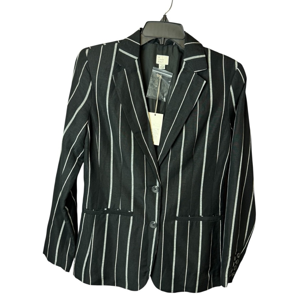 a new day Linen Black White Stripes Blazer 4
